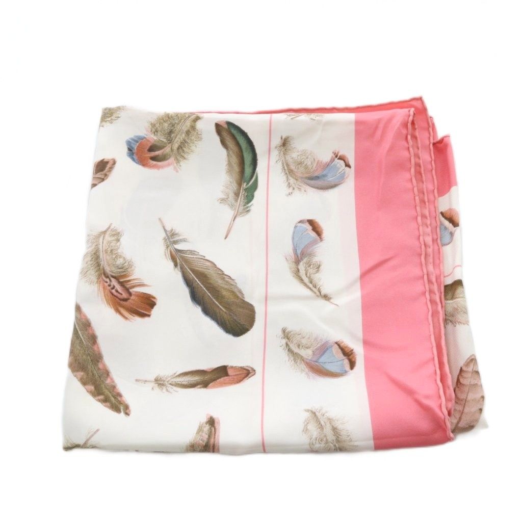 Hermes Plumes Feather Carre 90 Scarf All Over Pattern Pink White — view 2