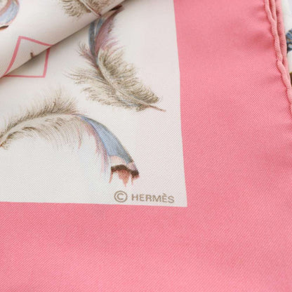 Hermes Plumes Feather Carre 90 Scarf All Over Pattern Pink White — view 6
