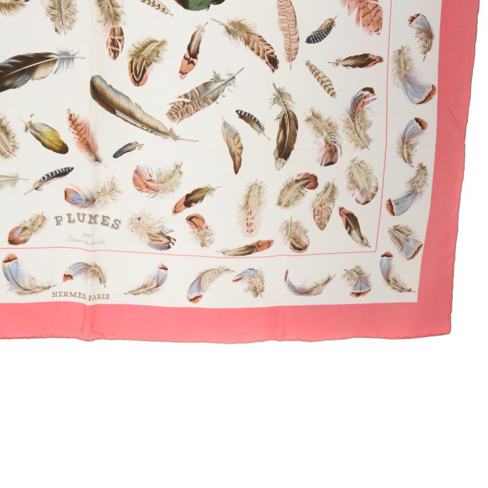 Hermes Plumes Feather Carre 90 Scarf All Over Pattern Pink White — view 4