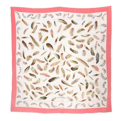 Hermes Plumes Feather Carre 90 Scarf All Over Pattern Pink White