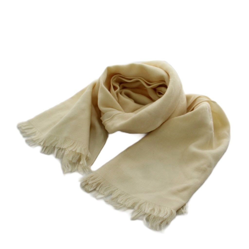 Gucci GG Pattern Shawl Fringe Wool Silk Blend White Scarf
