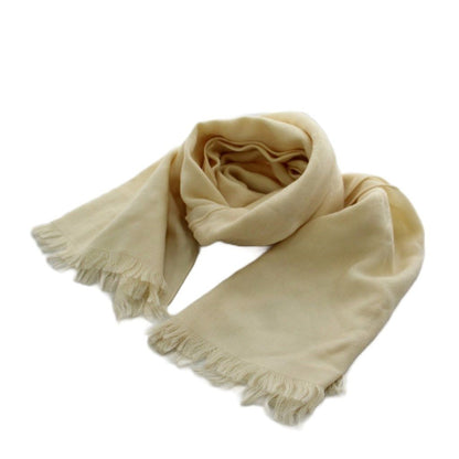Gucci GG Pattern Shawl Fringe Wool Silk Blend White Scarf