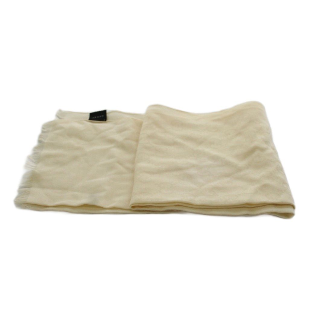 Gucci GG Pattern Shawl Fringe Wool Silk Blend White Scarf — view 2
