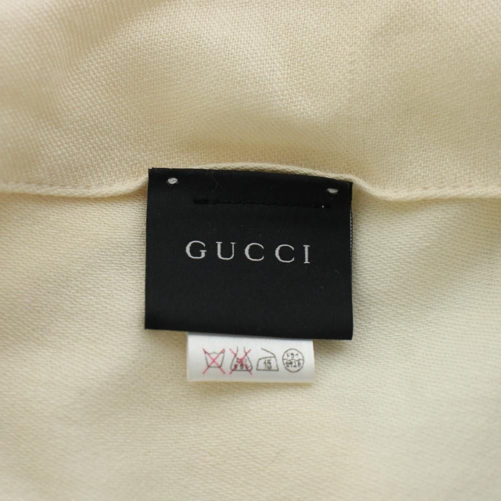 Gucci GG Pattern Shawl Fringe Wool Silk Blend White Scarf — view 3