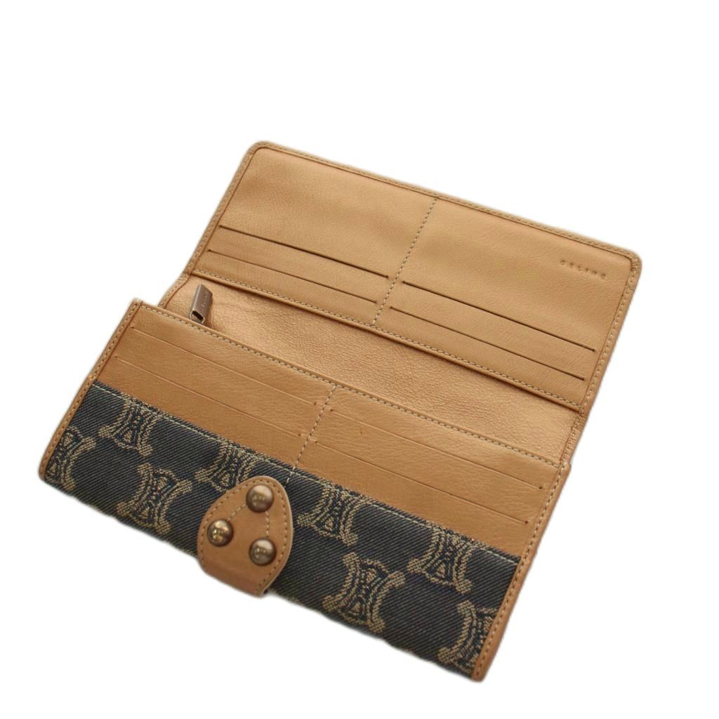 Celine Macadam Pattern Wallet Bifold Coin Purse Canvas Leather Gray Beige — view 6