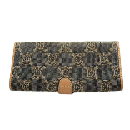Celine Macadam Pattern Wallet Bifold Coin Purse Canvas Leather Gray Beige — view 2