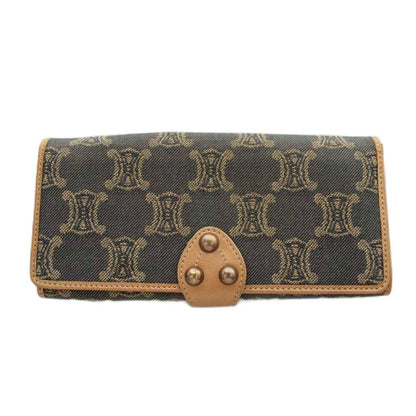 Celine Macadam Pattern Wallet Bifold Coin Purse Canvas Leather Gray Beige
