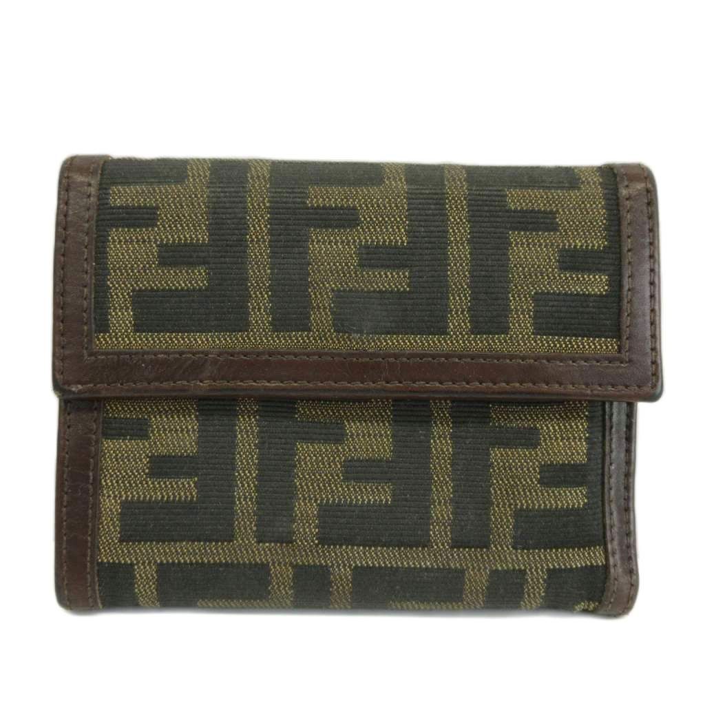 Fendi Wallet Bifold Canvas Leather Zucca Pattern Brown