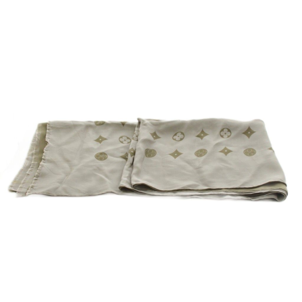 Louis Vuitton Monogram Shawl Fringe Silk Gray Scarf — view 2