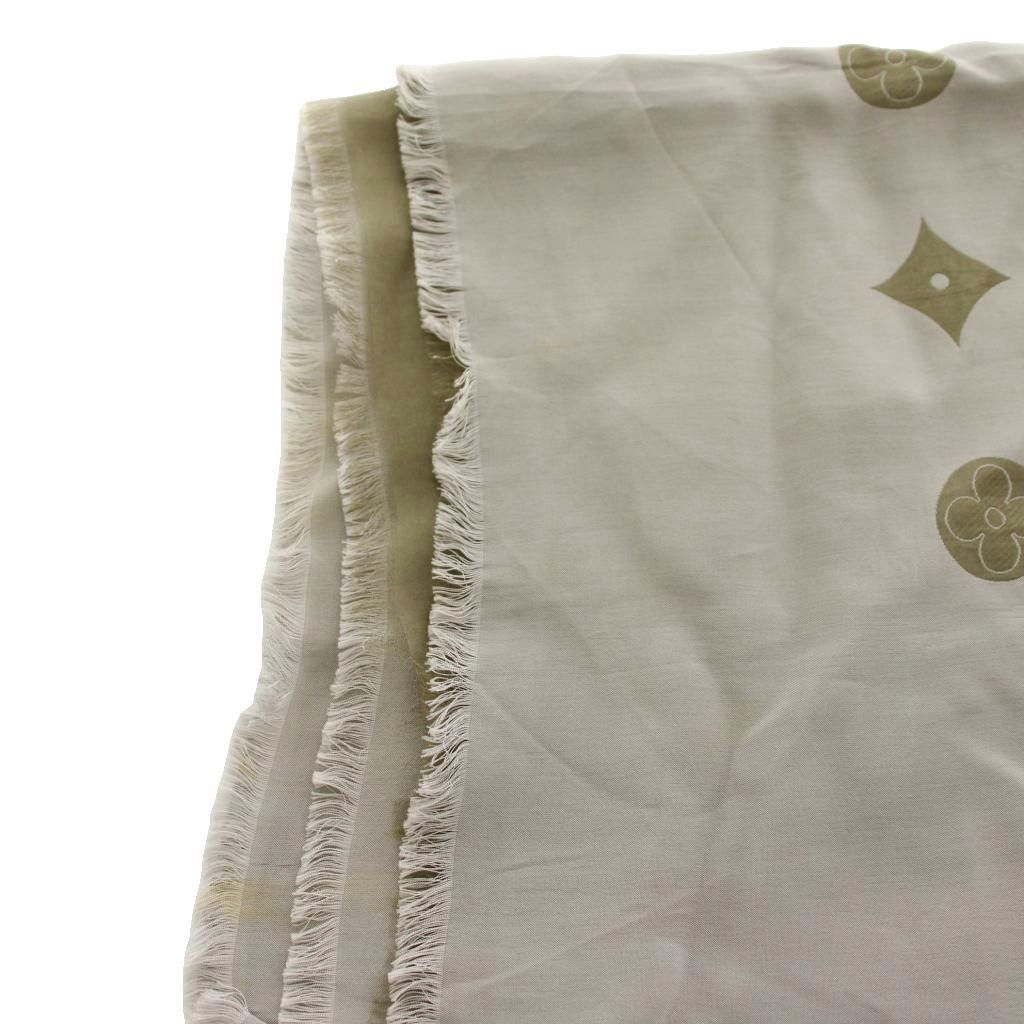 Louis Vuitton Monogram Shawl Fringe Silk Gray Scarf — view 4