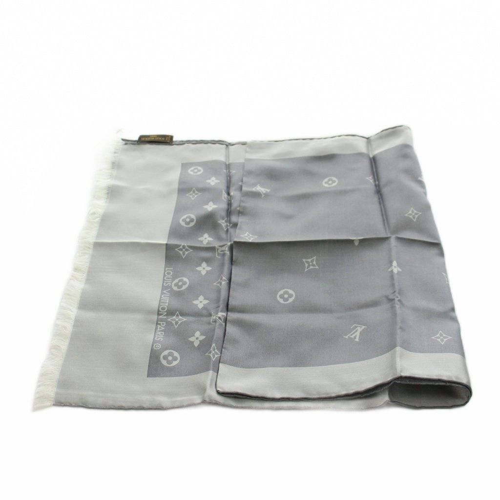 Louis Vuitton Echarpe Capri Scarf Shawl Large Silk Monogram Fringe Gray — view 2