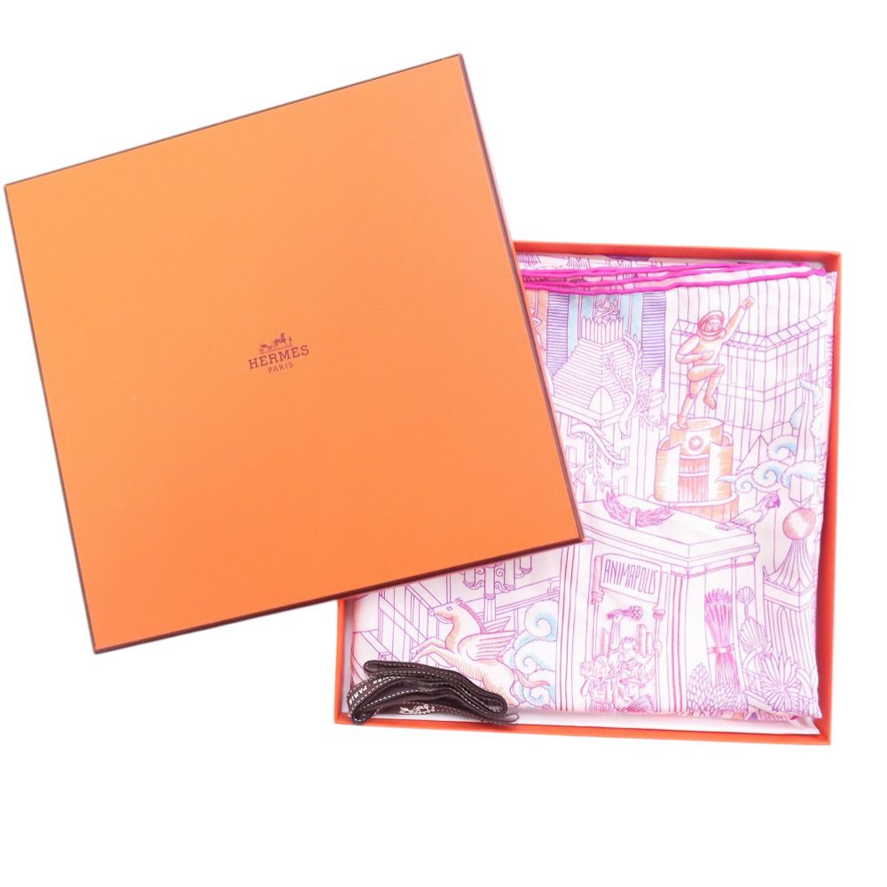Hermes Carre 90 Animapolis Silk Purple Scarf — view 2
