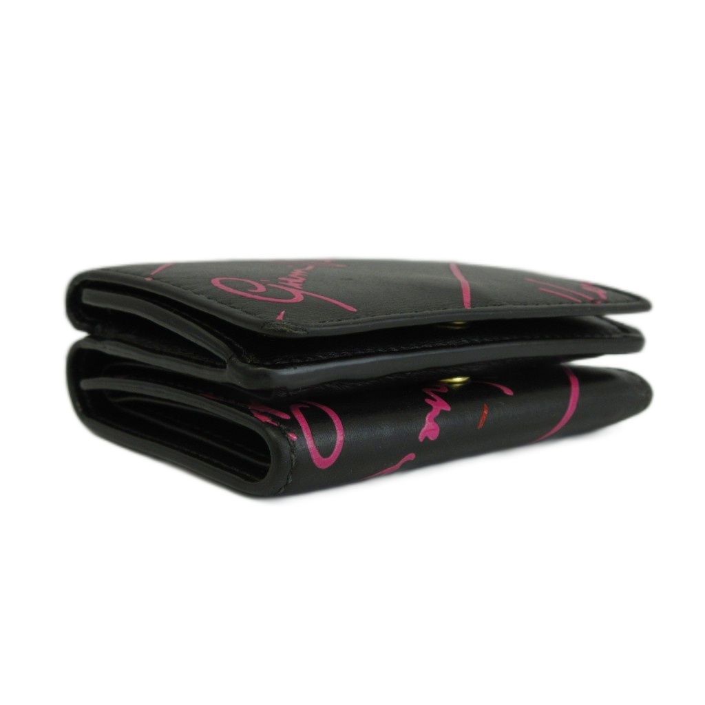 Versace Gianni Wallet Compact Trifold Leather Logo All Over Pattern Black Pink — view 6
