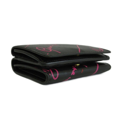 Versace Gianni Wallet Compact Trifold Leather Logo All Over Pattern Black Pink — view 6