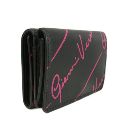 Versace Gianni Wallet Compact Trifold Leather Logo All Over Pattern Black Pink — view 5