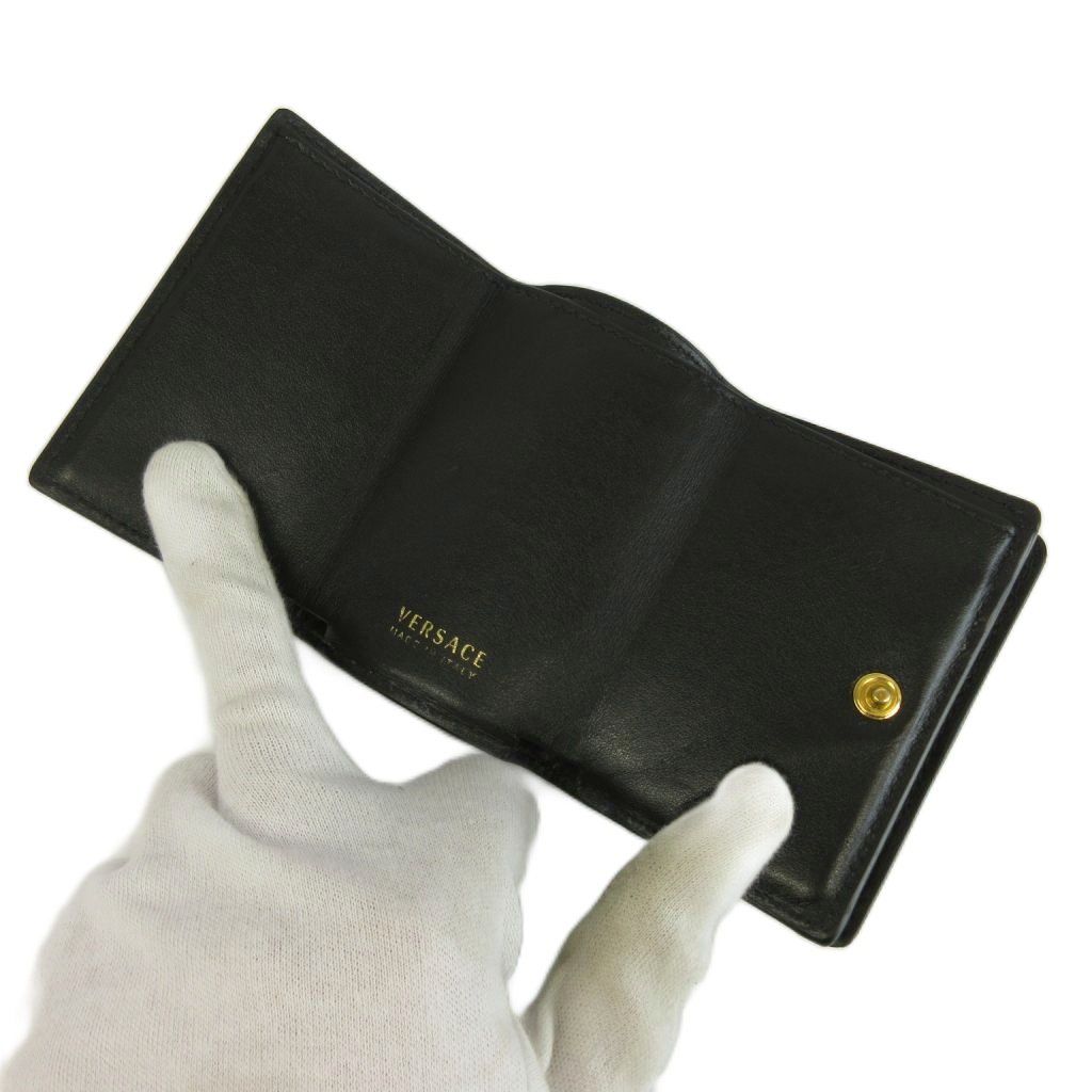 Versace Gianni Wallet Compact Trifold Leather Logo All Over Pattern Black Pink — view 3