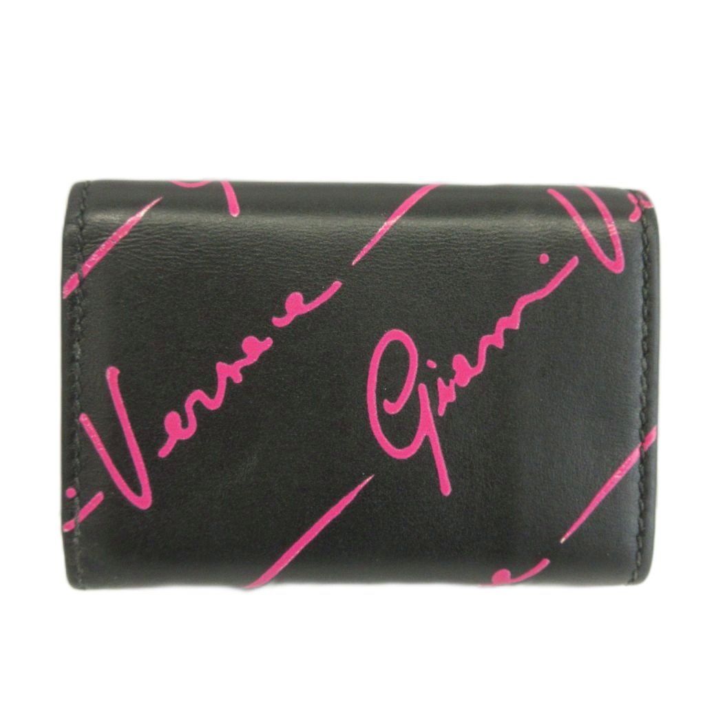 Versace Gianni Wallet Compact Trifold Leather Logo All Over Pattern Black Pink — view 2