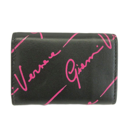 Versace Gianni Wallet Compact Trifold Leather Logo All Over Pattern Black Pink — view 2