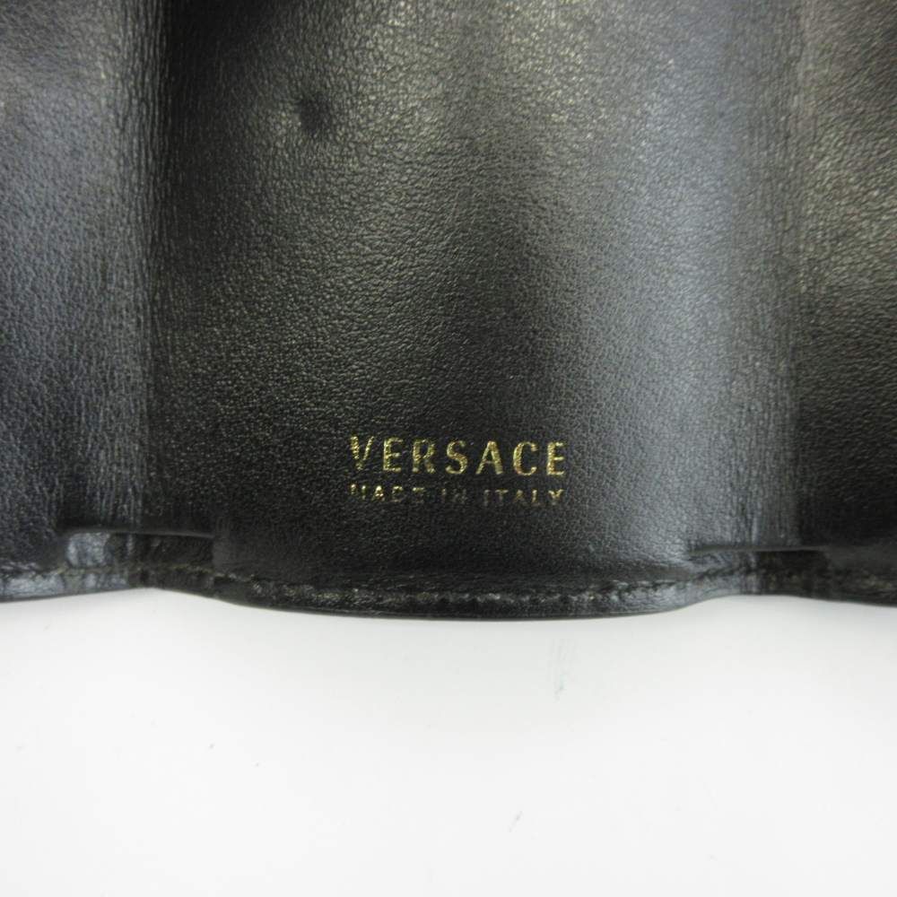 Versace Gianni Wallet Compact Trifold Leather Logo All Over Pattern Black Pink — view 4