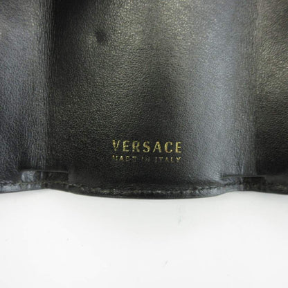 Versace Gianni Wallet Compact Trifold Leather Logo All Over Pattern Black Pink — view 4