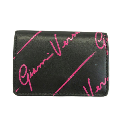 Versace Gianni Wallet Compact Trifold Leather Logo All Over Pattern Black Pink
