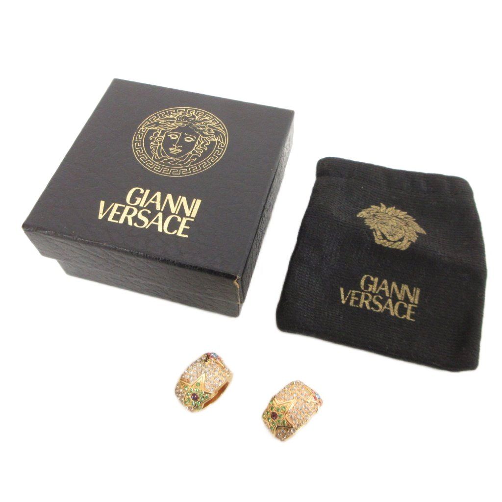 Versace Gianni Earrings Pave Gold Color Line Stone Decoration Star — view 5