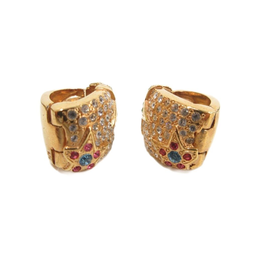 Versace Gianni Earrings Pave Gold Color Line Stone Decoration Star — view 4