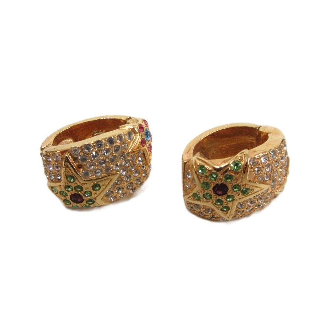 Versace Gianni Earrings Pave Gold Color Line Stone Decoration Star
