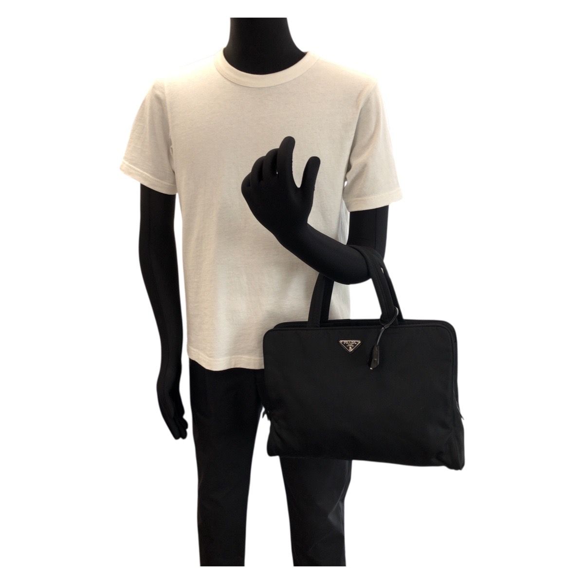 Prada Tessuto Black Silver Nylon Business Bag — view 6