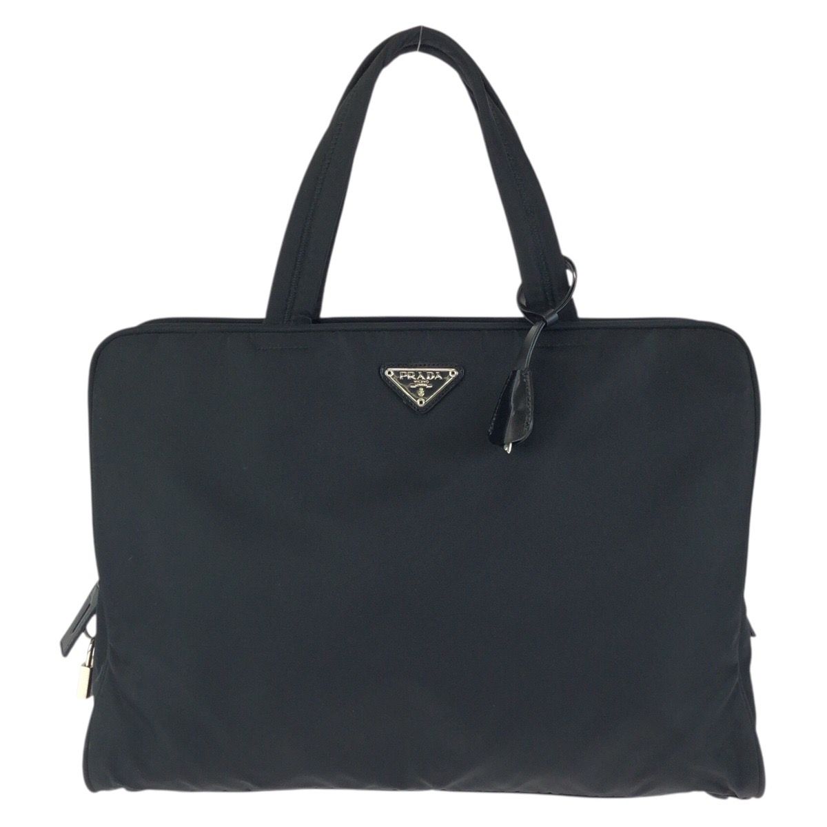 Prada Tessuto Black Silver Nylon Business Bag