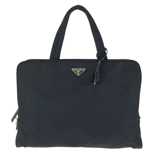 Prada Tessuto Black Silver Nylon Business Bag