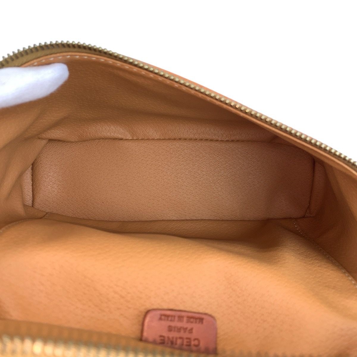 Celine Vintage Macadam Brown Gold Leather Handbag Vanity Bag — view 8