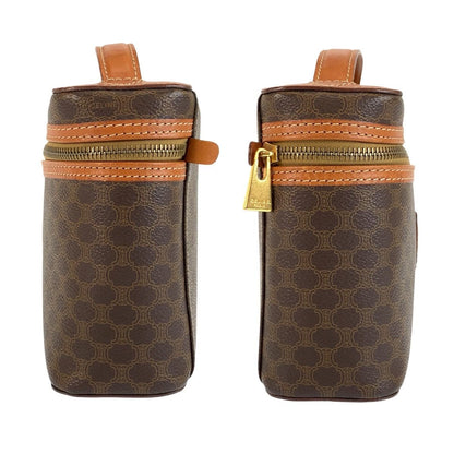 Celine Vintage Macadam Brown Gold Leather Handbag Vanity Bag — view 7