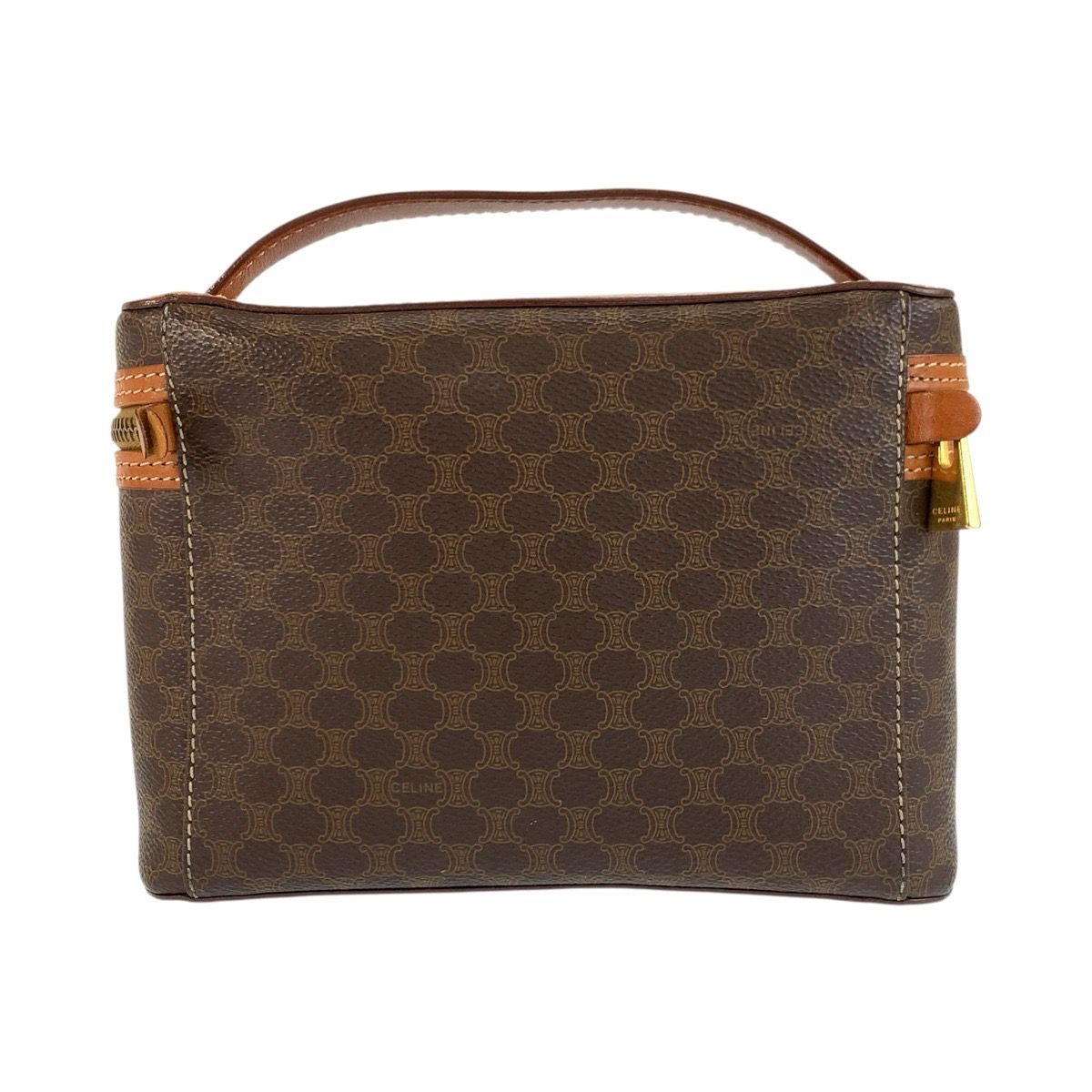 Celine Vintage Macadam Brown Gold Leather Handbag Vanity Bag — view 2