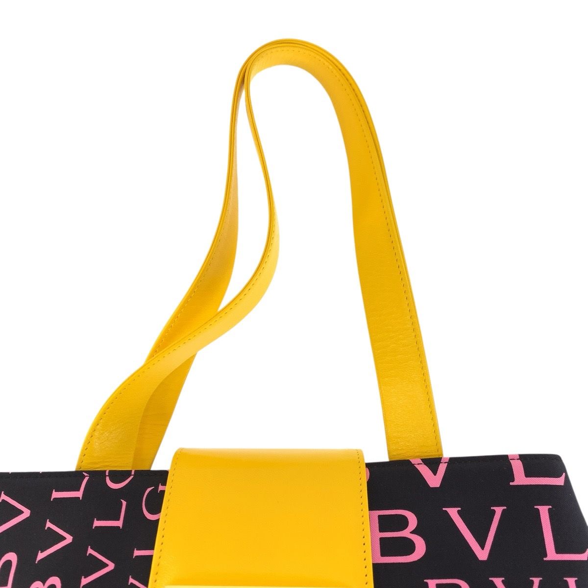 Bvlgari Logo Mania Black Yellow Pink Canvas Leather Shoulder Bag — view 8