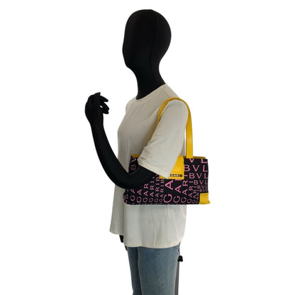Bvlgari Logo Mania Black Yellow Pink Canvas Leather Shoulder Bag — view 6