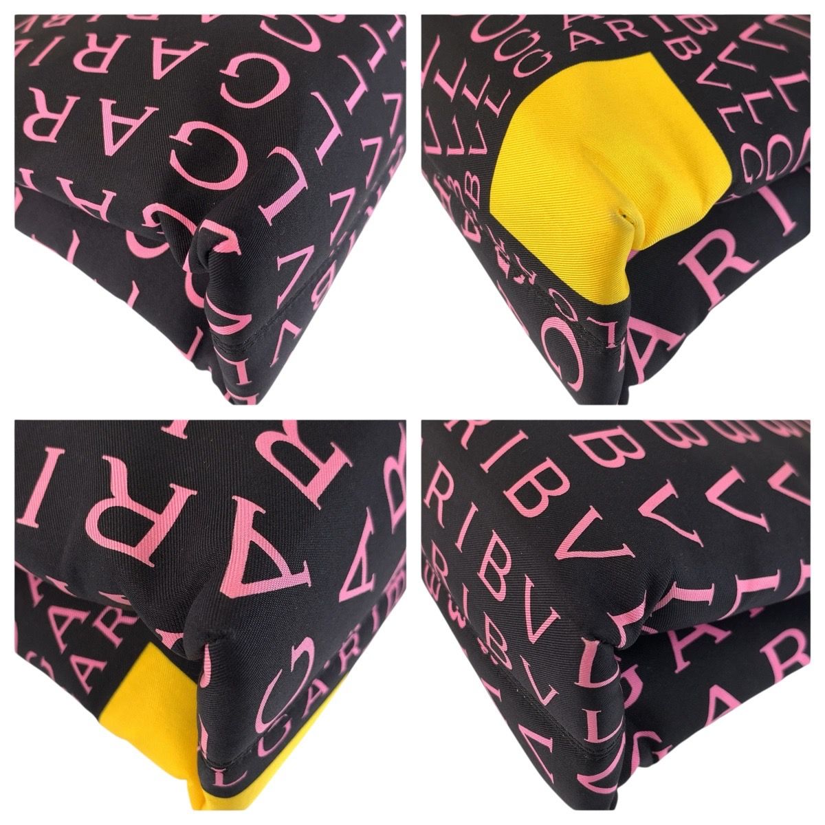 Bvlgari Logo Mania Black Yellow Pink Canvas Leather Shoulder Bag — view 5