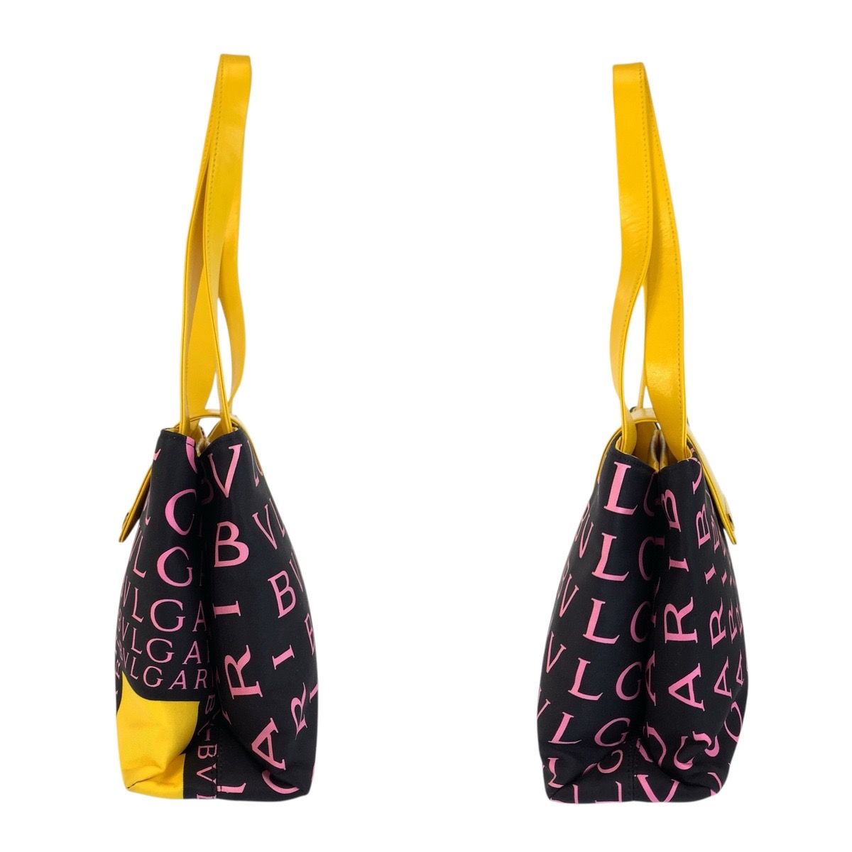 Bvlgari Logo Mania Black Yellow Pink Canvas Leather Shoulder Bag — view 7
