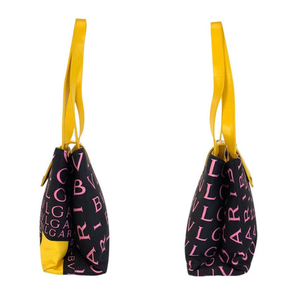Bvlgari Logo Mania Black Yellow Pink Canvas Leather Shoulder Bag — view 7