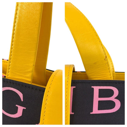 Bvlgari Logo Mania Black Yellow Pink Canvas Leather Shoulder Bag — view 4