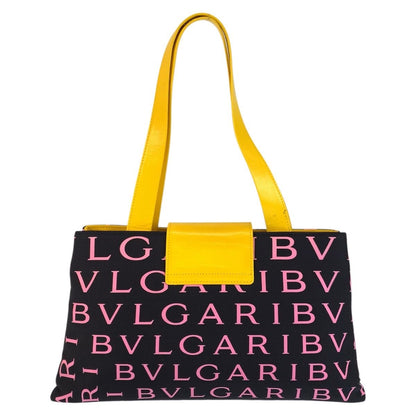 Bvlgari Logo Mania Black Yellow Pink Canvas Leather Shoulder Bag — view 2