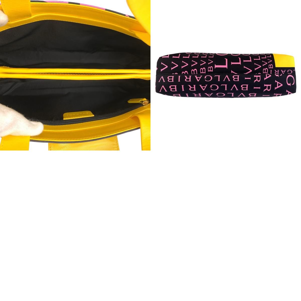 Bvlgari Logo Mania Black Yellow Pink Canvas Leather Shoulder Bag — view 9