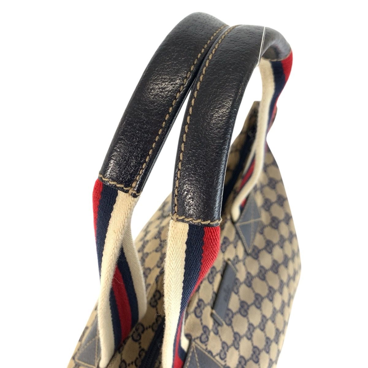 Gucci Sherry Line Gray Navy GG Canvas Leather Tote Shoulder Bag — view 8