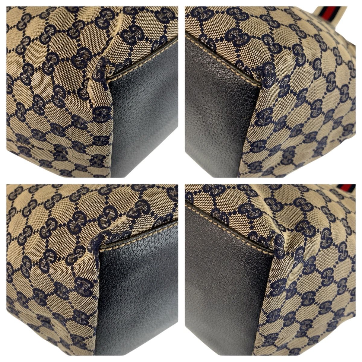 Gucci Sherry Line Gray Navy GG Canvas Leather Tote Shoulder Bag — view 4
