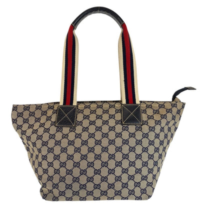 Gucci Sherry Line Gray Navy GG Canvas Leather Tote Shoulder Bag — view 2