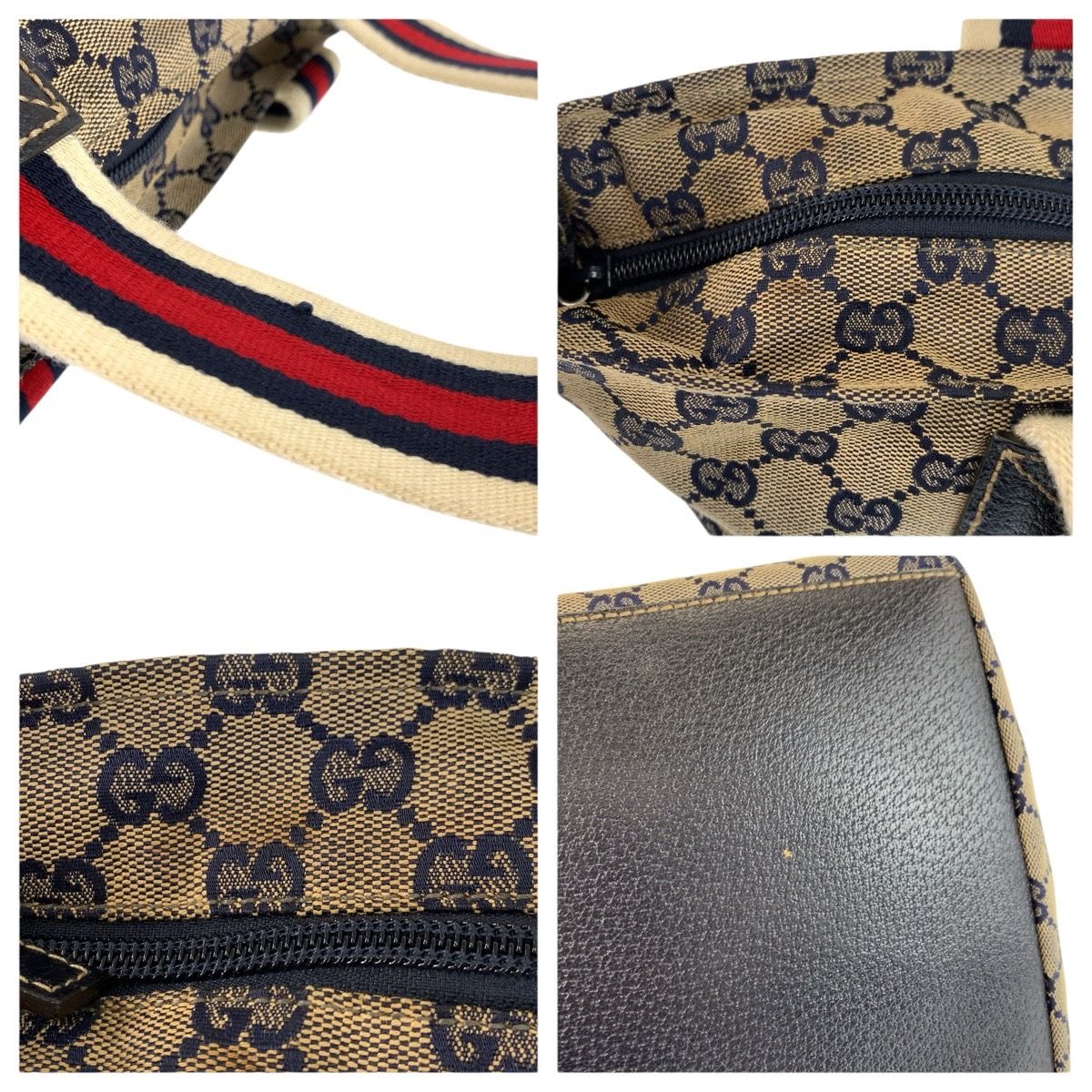 Gucci Sherry Line Gray Navy GG Canvas Leather Tote Shoulder Bag — view 5