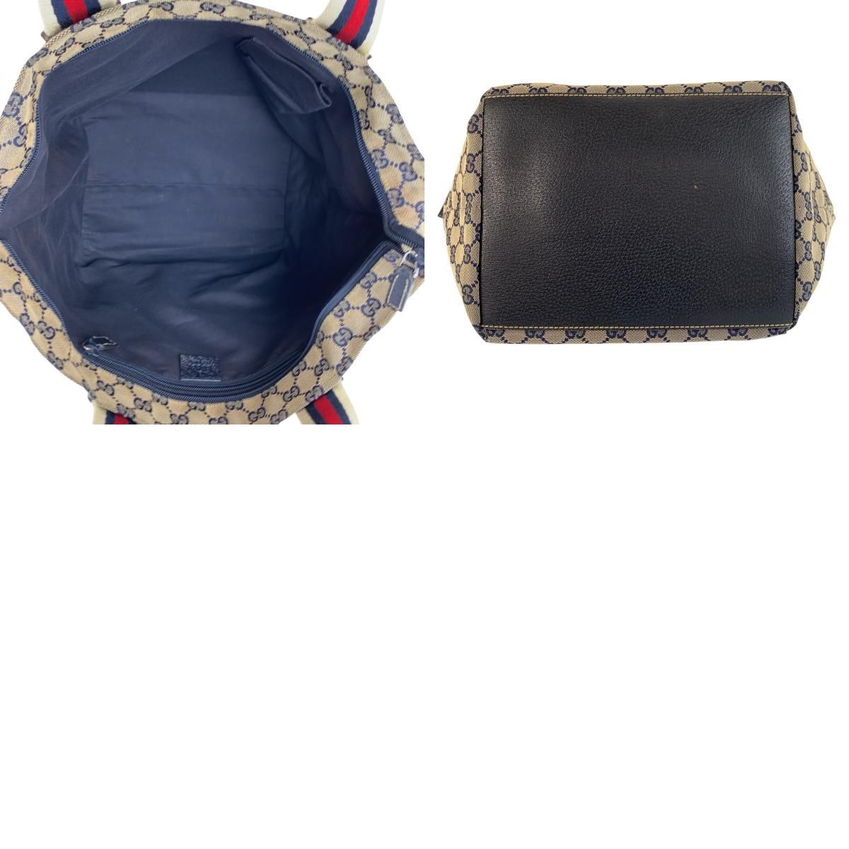 Gucci Sherry Line Gray Navy GG Canvas Leather Tote Shoulder Bag — view 9
