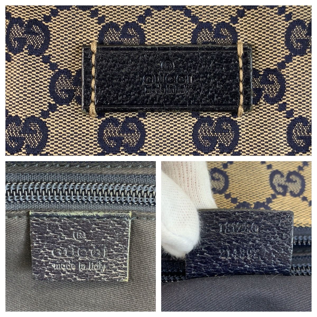 Gucci Sherry Line Gray Navy GG Canvas Leather Tote Shoulder Bag — view 3