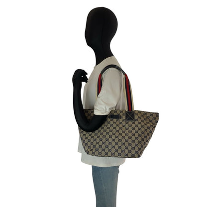 Gucci Sherry Line Gray Navy GG Canvas Leather Tote Shoulder Bag — view 6