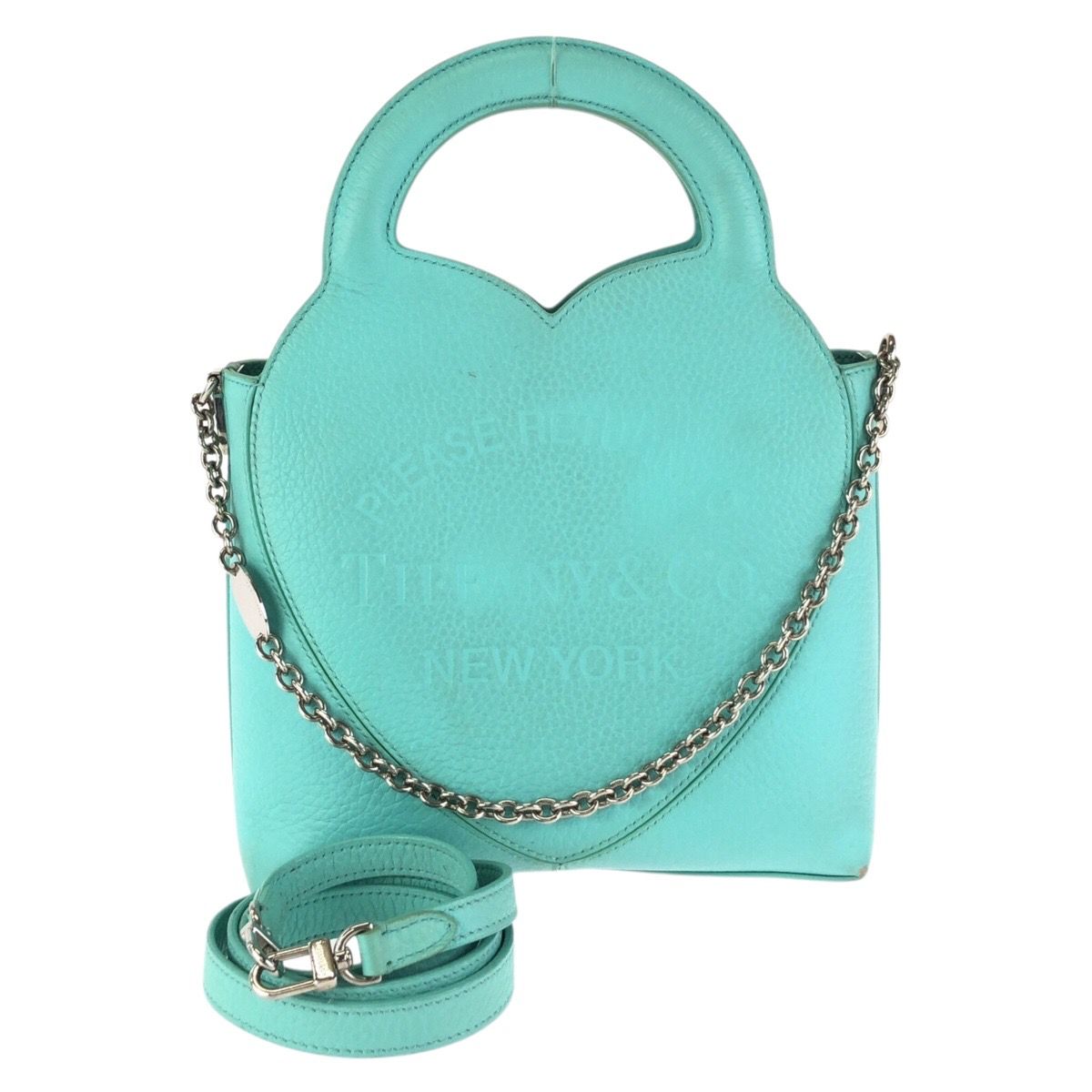 Tiffany & Co Return to Heart 2-Way Light Blue Silver Leather Shoulder Bag